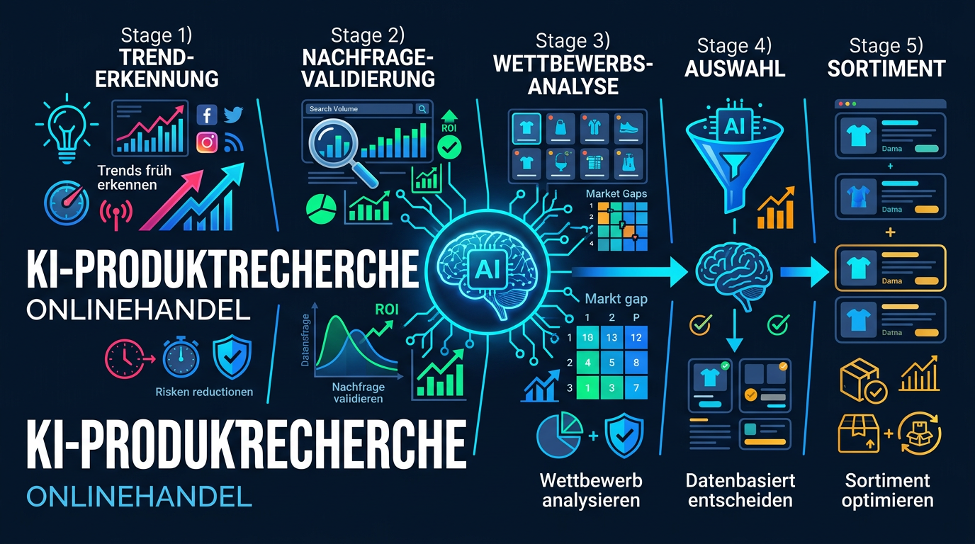 KI analysiert Markt- und Nachfragedaten zur Produktrecherche im Onlinehandel