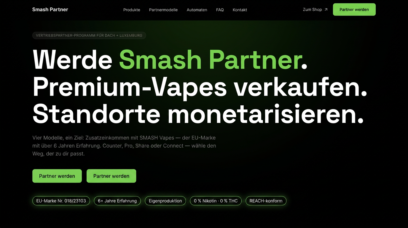 smash-partner.de – Website und Shopify-Shop für den Kunden SMASH, erstellt mit Claude 4.5